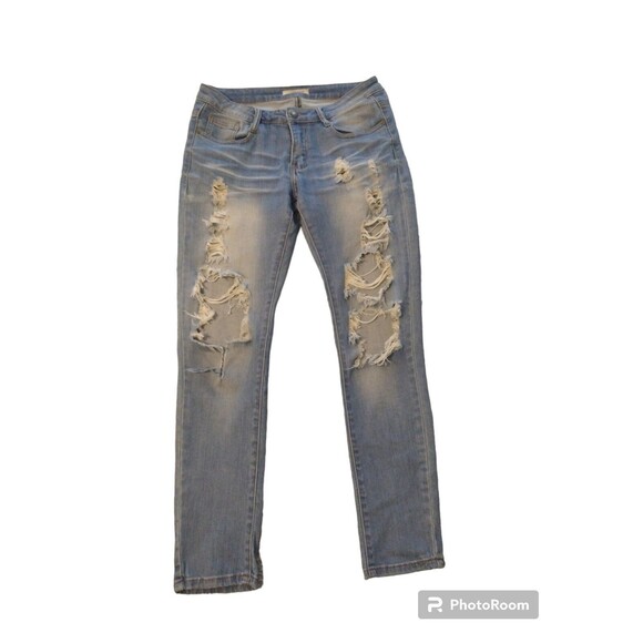 Machine distressed size 7 light wash denim jeans Boho - Picture 1 of 8